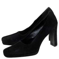Pre Owned Prada Black Suede Square Toe Pumps Size 39