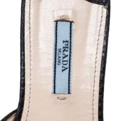 Pre Owned Prada Black Python Vernice Emebllished Flat Slides Size 37
