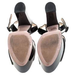 Prada Black Patent Leather Ankle Strap Block Heel Platform Sandals Size 38