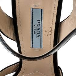 Prada Black Patent Leather Ankle Strap Block Heel Platform Sandals Size 38
