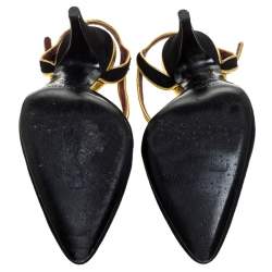 Pre Owned Prada Black Suede And Gold Leather Trim Ankle Strap Sandals Size 36