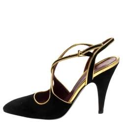 Pre Owned Prada Black Suede And Gold Leather Trim Ankle Strap Sandals Size 36