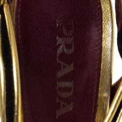 Pre Owned Prada Black Suede And Gold Leather Trim Ankle Strap Sandals Size 36
