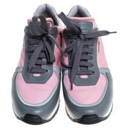 Pre Owned Prada Grey/Pink Nylon And Leather Sneakers Size 40