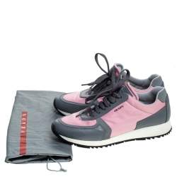 Pre Owned Prada Grey/Pink Nylon And Leather Sneakers Size 40