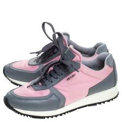Pre Owned Prada Grey/Pink Nylon And Leather Sneakers Size 40
