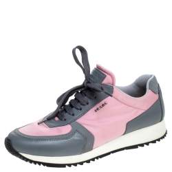 Pre Owned Prada Grey/Pink Nylon And Leather Sneakers Size 40