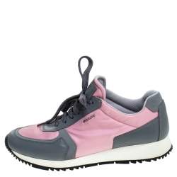 Pre Owned Prada Grey/Pink Nylon And Leather Sneakers Size 40