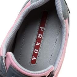 Pre Owned Prada Grey/Pink Nylon And Leather Sneakers Size 40