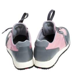 Pre Owned Prada Grey/Pink Nylon And Leather Sneakers Size 40