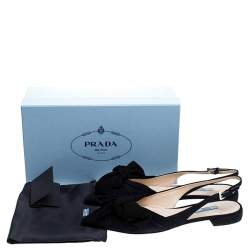 Pre Owned Prada Navy Blue Suede Bow Detail Slingback Flats Size 41