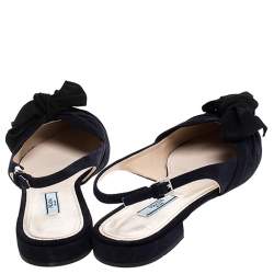 Pre Owned Prada Navy Blue Suede Bow Detail Slingback Flats Size 41