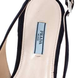 Pre Owned Prada Navy Blue Suede Bow Detail Slingback Flats Size 41