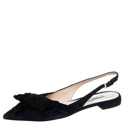 Pre Owned Prada Navy Blue Suede Bow Detail Slingback Flats Size 41