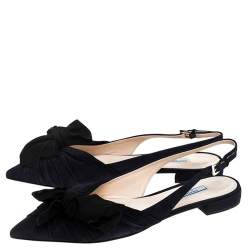 Pre Owned Prada Navy Blue Suede Bow Detail Slingback Flats Size 41
