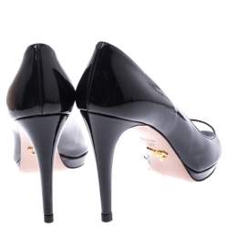 Pre Owned Prada Black Patent Leather Peep Toe Pumps Size 37