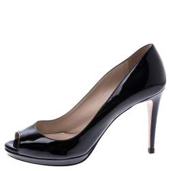 Pre Owned Prada Black Patent Leather Peep Toe Pumps Size 37