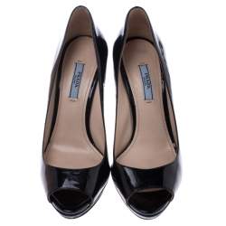 Pre Owned Prada Black Patent Leather Peep Toe Pumps Size 37