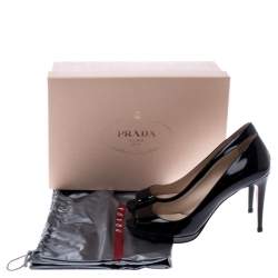 Pre Owned Prada Black Patent Leather Peep Toe Pumps Size 37