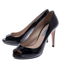 Pre Owned Prada Black Patent Leather Peep Toe Pumps Size 37