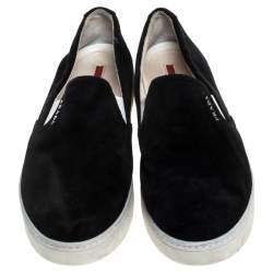 Pre Owned Prada Black Suede Slip On Sneakers Size 38.5