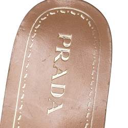 Pre Owned Prada Blue Leather Studded Flat Slides Size 38