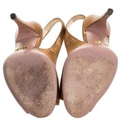 Pre Owned Prada Metallic Bronze Leather Peep Toe Slingback Sandals Size 37