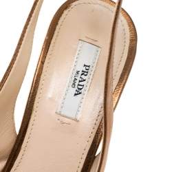 Pre Owned Prada Metallic Bronze Leather Peep Toe Slingback Sandals Size 37