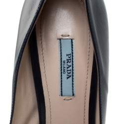 Pre Owned Prada Blue Patent Peep Toe Platform Pumps Size 40