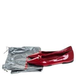 Pre Owned Prada Red Patent Leather Bow Pointed Toe Ballet Flats Size 37.5