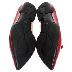 Pre Owned Prada Red Patent Leather Bow Pointed Toe Ballet Flats Size 37.5
