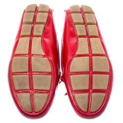 Pre Owned Prada Red Saffiano Patent Leather Bow Loafers Size 36.5