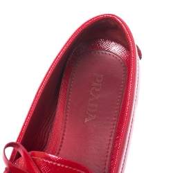 Pre Owned Prada Red Saffiano Patent Leather Bow Loafers Size 36.5