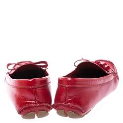 Pre Owned Prada Red Saffiano Patent Leather Bow Loafers Size 36.5