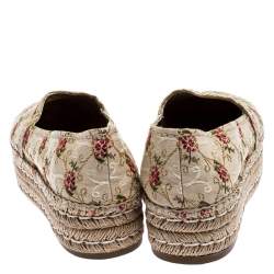 Pre Owned Prada Beige Floral Embroidered Canvas Platform Espadrille Flats Size 39