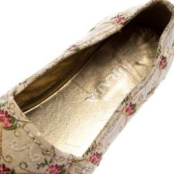 Pre Owned Prada Beige Floral Embroidered Canvas Platform Espadrille Flats Size 39