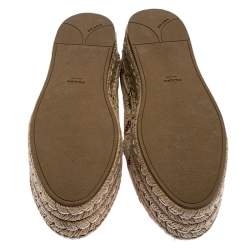 Pre Owned Prada Beige Floral Embroidered Canvas Platform Espadrille Flats Size 39