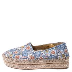 Pre Owned Prada Multicolor Floral Embroidered Canvas Platform Espadrille Flats Size 39