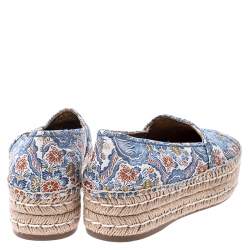 Pre Owned Prada Multicolor Floral Embroidered Canvas Platform Espadrille Flats Size 39