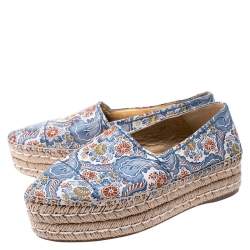 Pre Owned Prada Multicolor Floral Embroidered Canvas Platform Espadrille Flats Size 39