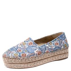 Pre Owned Prada Multicolor Floral Embroidered Canvas Platform Espadrille Flats Size 39