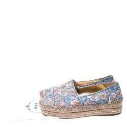 Pre Owned Prada Multicolor Floral Embroidered Canvas Platform Espadrille Flats Size 39