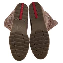 Pre Owned Prada Sport Beige Textured Nubuck Slouch Mid Calf Flat Boots Size 38