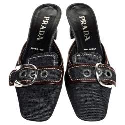 Prada Black Denim Buckle Mule Sandals Size 38