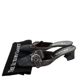 Prada Black Denim Buckle Mule Sandals Size 38