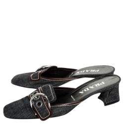 Prada Black Denim Buckle Mule Sandals Size 38