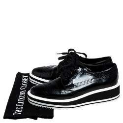 Pre Owned Prada Black Brogue Leather Wingtip Platform Sneakers Size 37.5