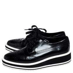 Pre Owned Prada Black Brogue Leather Wingtip Platform Sneakers Size 37.5