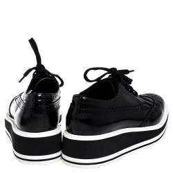 Pre Owned Prada Black Brogue Leather Wingtip Platform Sneakers Size 37.5