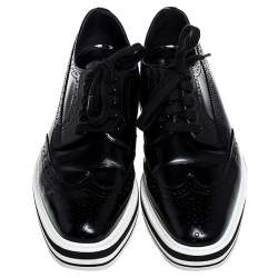 Pre Owned Prada Black Brogue Leather Wingtip Platform Sneakers Size 37.5